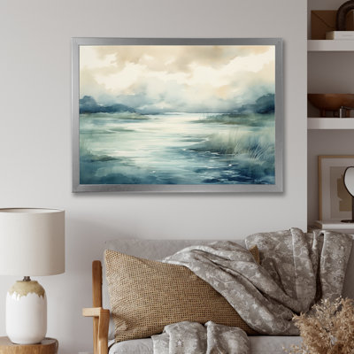 «Misty Lake Serenity», aquarelle rétro sur toile