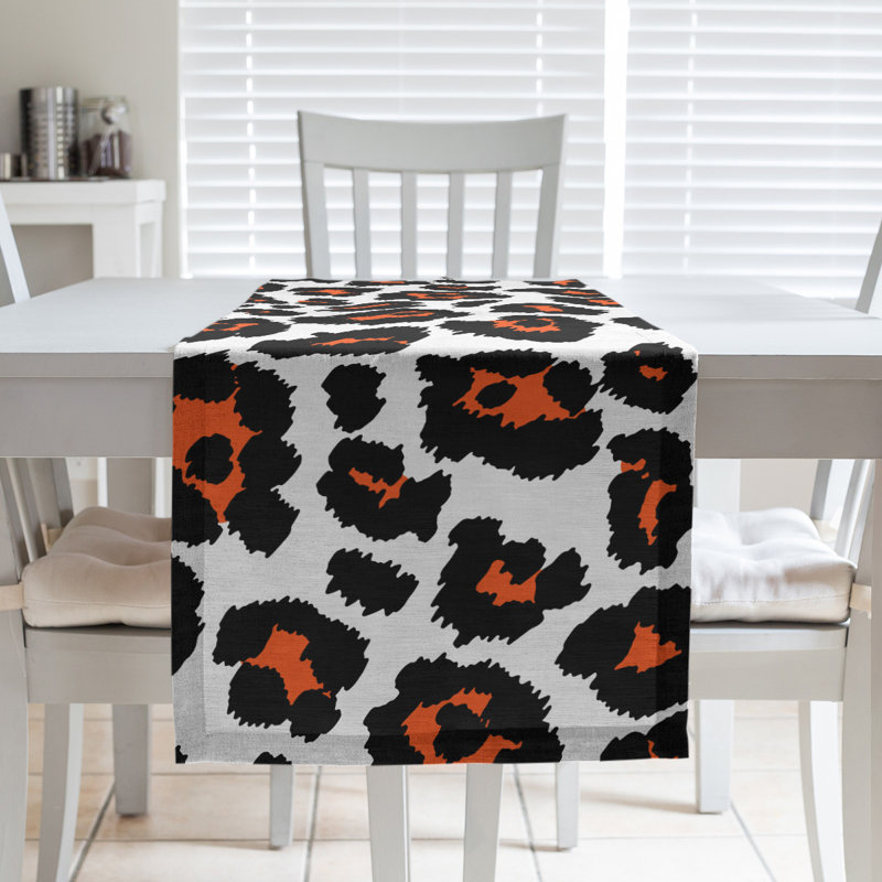 Chemin de table à imprimé animal, 72 po x 16 po, Orange clair / noir / blanc