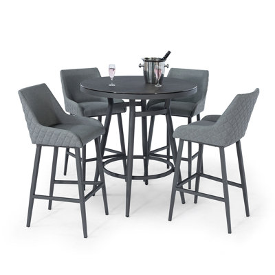 Lorain Outdoor Fabric 4 Seat Round Bar Set