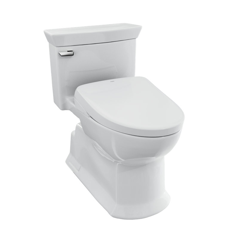 TOTO Soirée 1.28 GPF Elongated Universal Height Toilet with S7, Contemporary Lid, Cotton White