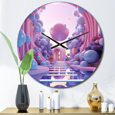 Sphère rose et bleue univers cosmique futuriste - Horloge murale paysage abstrait