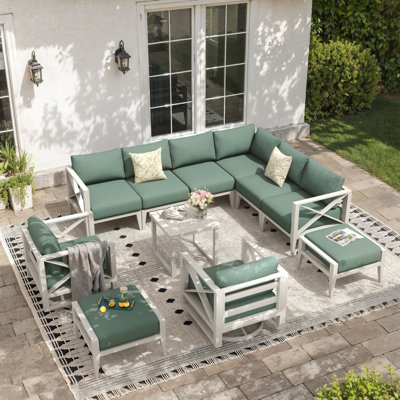 9 - Person Aluminum Patio Conversation Sets with Glider&Swivel Chairs