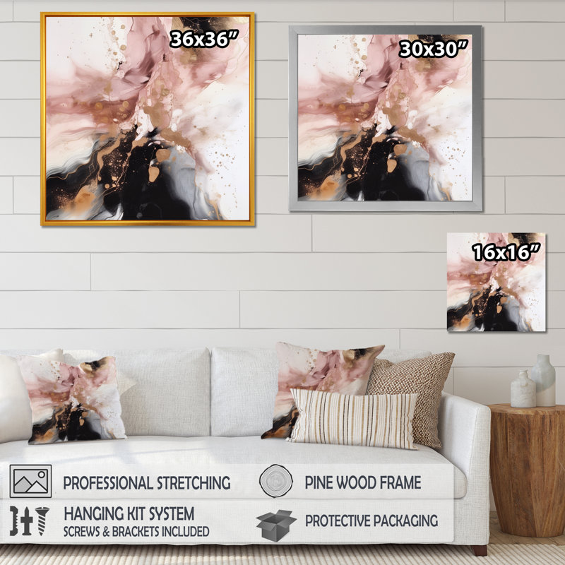 «Pink Gold Marble Texture I», reproduction d'art sur toile abstraite, Impression dorée sur toile encadrée