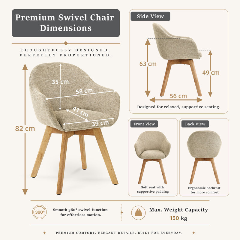 Upholstered Dining Chair, 49cm Seating Height , Greige, 2, Greige