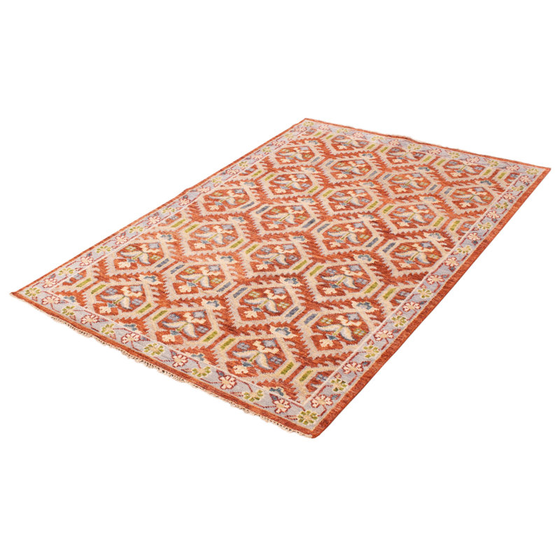 Tapis unique en laine noué à la main 6 pi x 8 pi 11 po nouvel âge en cuivre foncé / crème / bleu clair Terrah
