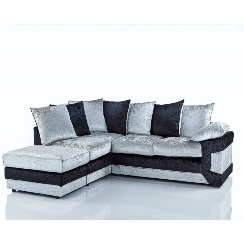 5 Seater Corduroy Corner Sectional, Left Hand, Silver/Black