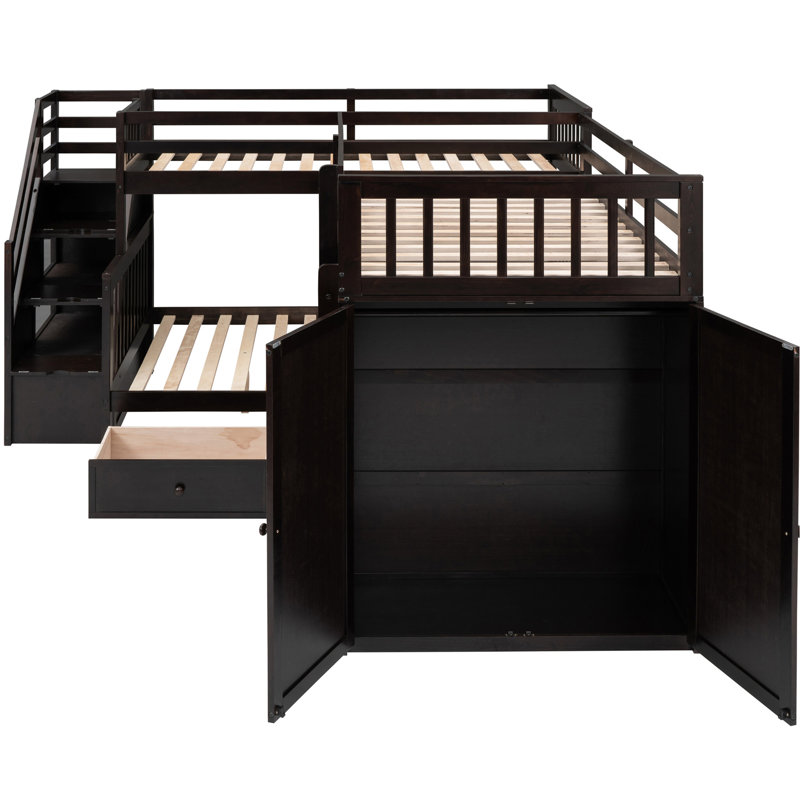 Lit superposé au-dessus d'un lit double en L avec tablettes - augmentez le rangement de votre chambre à coucher 3 et votre garde-robe pour créer un environnement de sommeil confortable