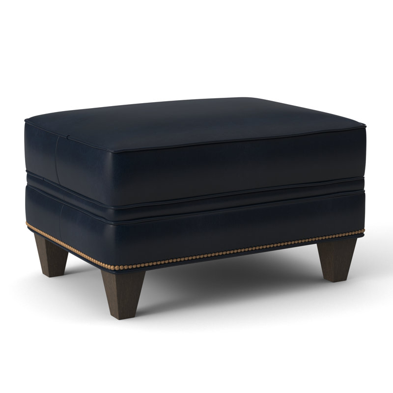 Taraval Ottoman, Aline Fumo Genuine Leather, Cobblestone, French Natural