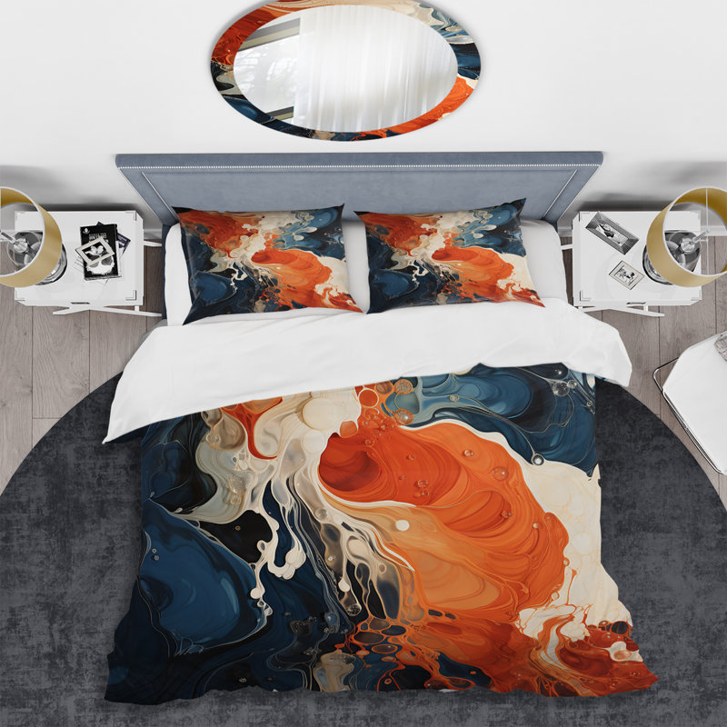Ensemble de housse de couette bleu et orange, Housse de couette pour très grand lit