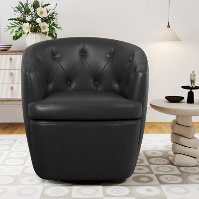 Classic Tuffted Vegan Faux Leather Swivel Barrel Chair No Assembly Required