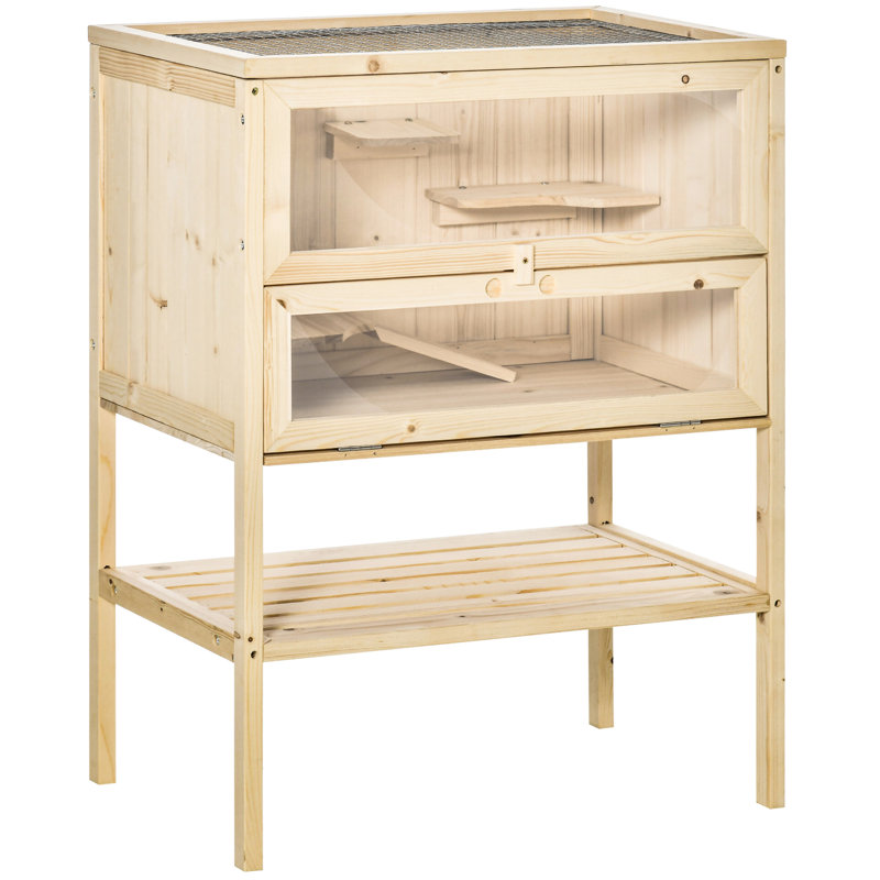 Cage à hamster en bois massif avec porte d'entrée et tablette de rangement