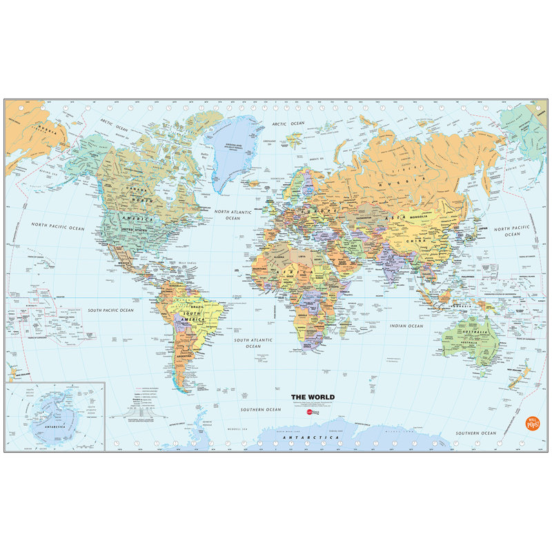 Large Blue Vinyl World Map Dry Erase Wall Decal