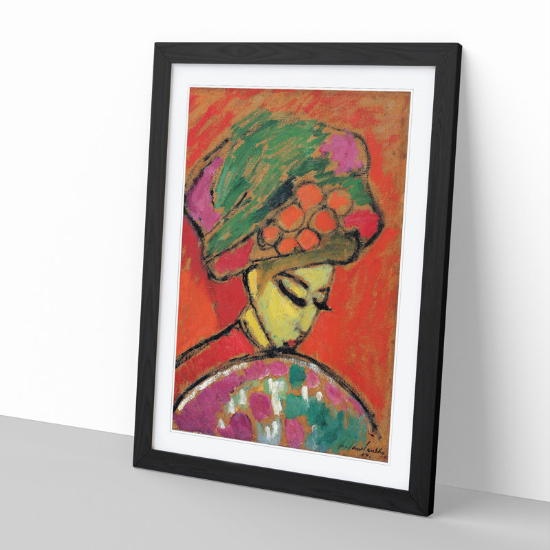 Young Girl with a Flowered Hat by Alexej Von Jawlensky - Picture Frame Painting, 48cm H x 36cm W x 2cm D, Black Framed