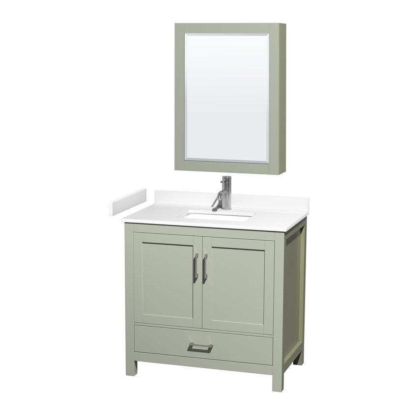 Sheffield 30" Bathroom Vanity Set with Mirror and Medicine Cabinet, White Cultured Marble, White, 36''