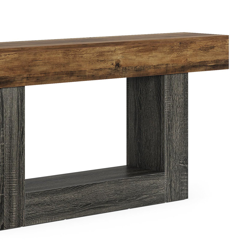 Console, plateau rectangulaire brun, base en U gris, 63 po