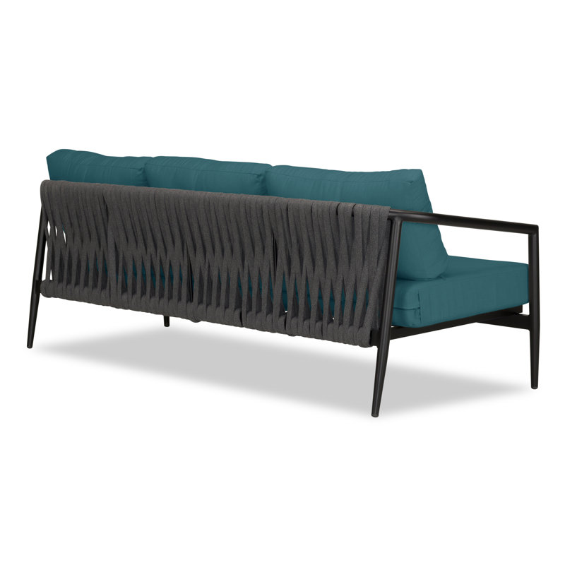 Outdoor 3 - Seat Patio Sofa, Spectrum Peacock Sunbrella® Plainweave, Black