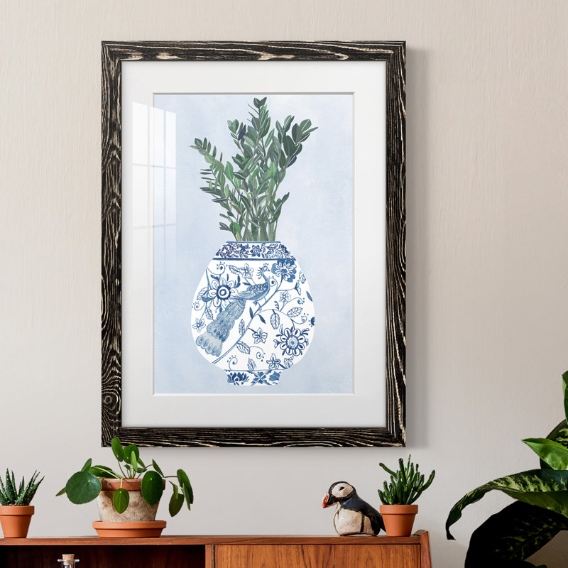 Vase au clair de lune I - Peinture encadrée, Cadre noir, H 20 po x l 17 po x P 1 po