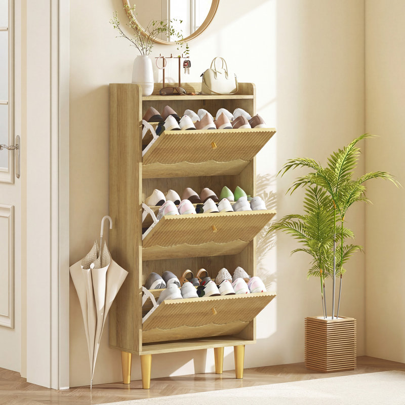 HOMCOM Narrow Shoe Cabinet with Flip Drawers for Hallway, 128cm H x 60cm W x 24cm D