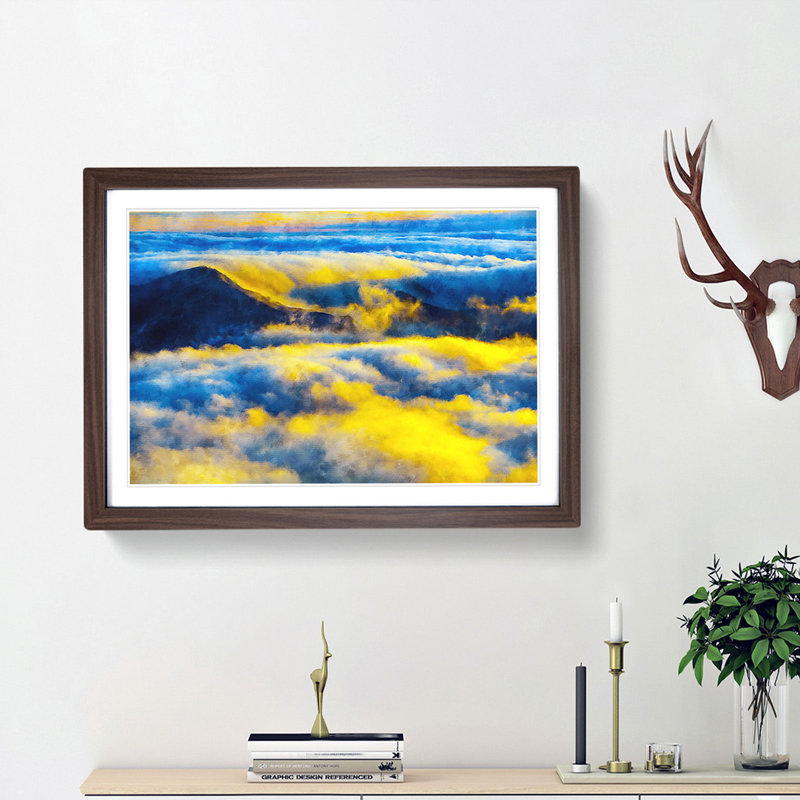 Clouds over the Mountains - Picture Frame Graphic Art Print, 62cm H x 87cm W x 2cm D, Walnut Framed