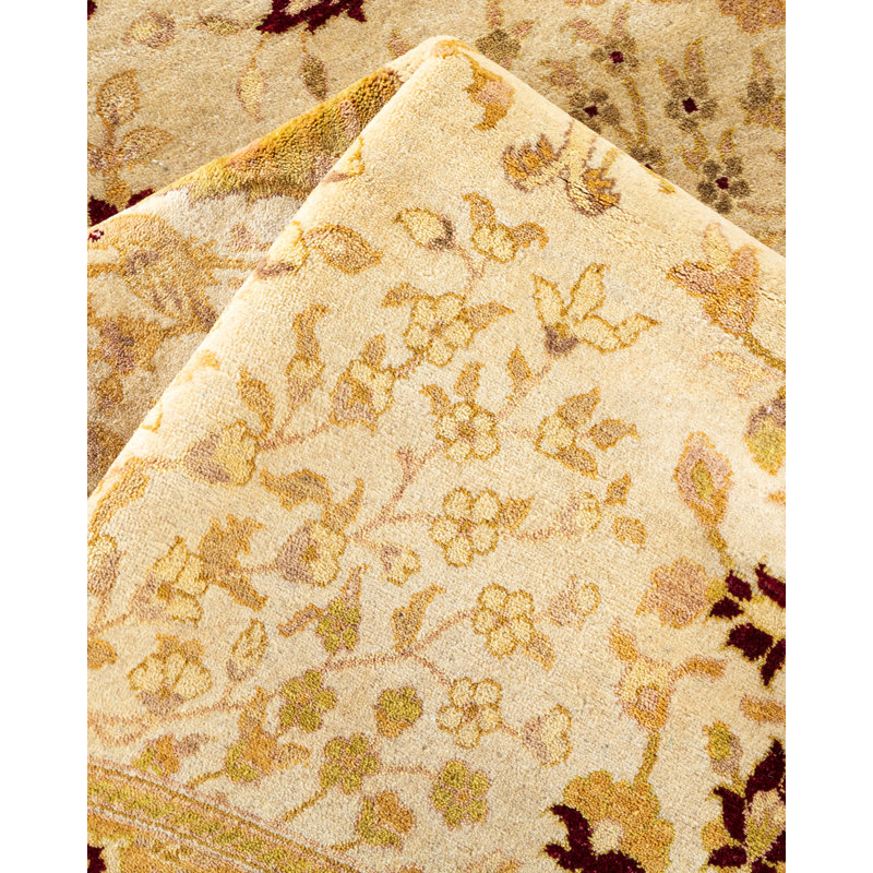 Tapis ivoire noué à la main de conception unique 8 pi 1 po x 10 pi 5 po Hisayoshi Mogul