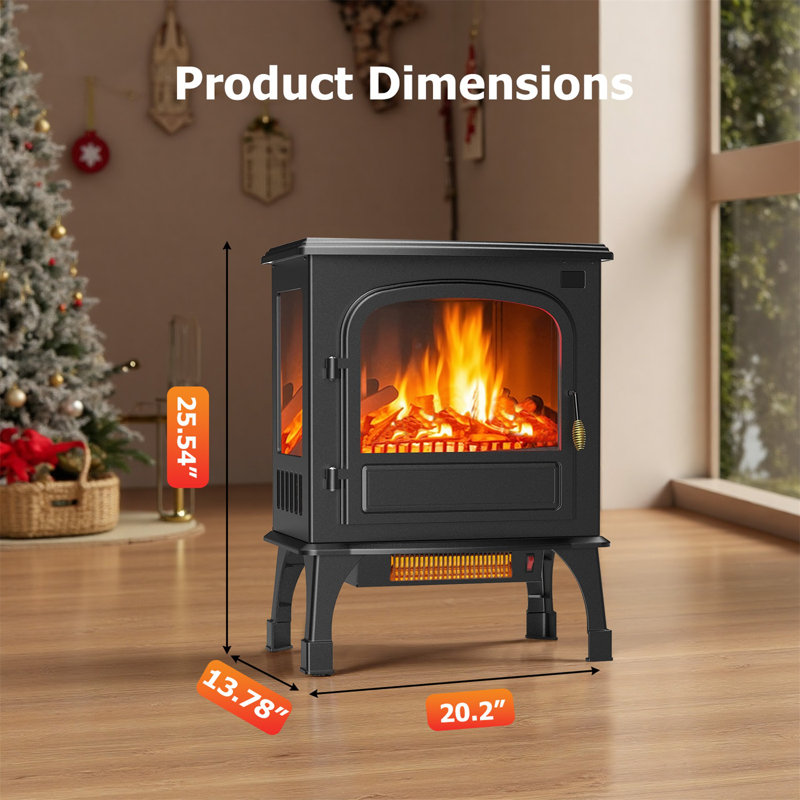Freestanding Electric Fireplace Stove Heater With 3D Flame Effect And Remote Control