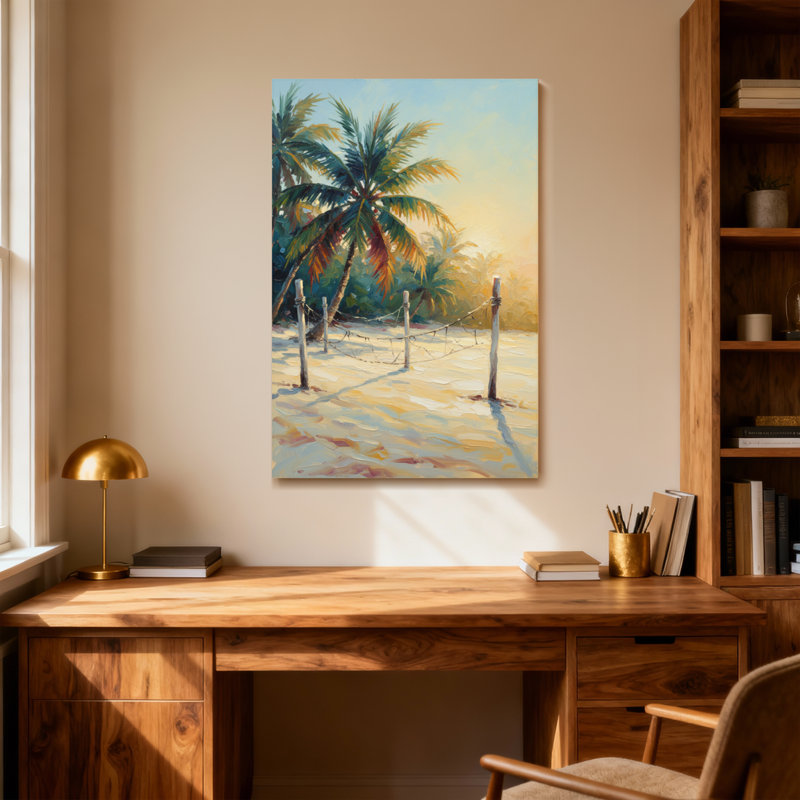 Plantes et fleurs, plage tropicale, palmiers, scène de coucher de soleil