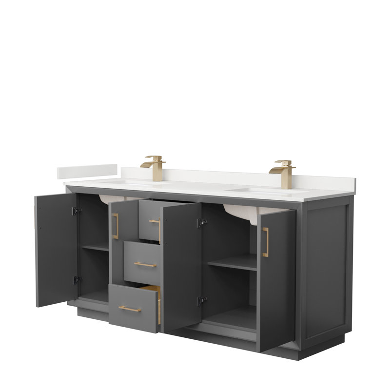 Strada 72'' W Double Vanity, Dark Gray, Giotto Quartz, Matte Black