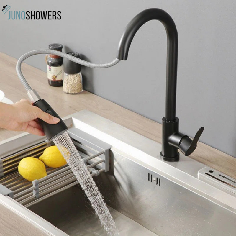 Juno Commercial Kitchen Faucet with Pull Down Sprayer, Black