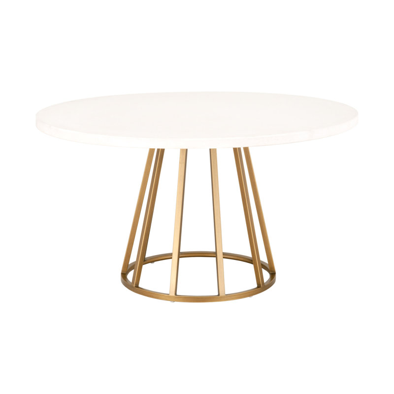 Round Solid Wood Base Dining Table, Gold
