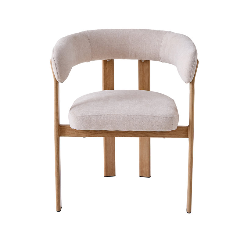 Linen Blend Upholstered Upholstered Back Armchair, Beige, 2, Beige, Light brown