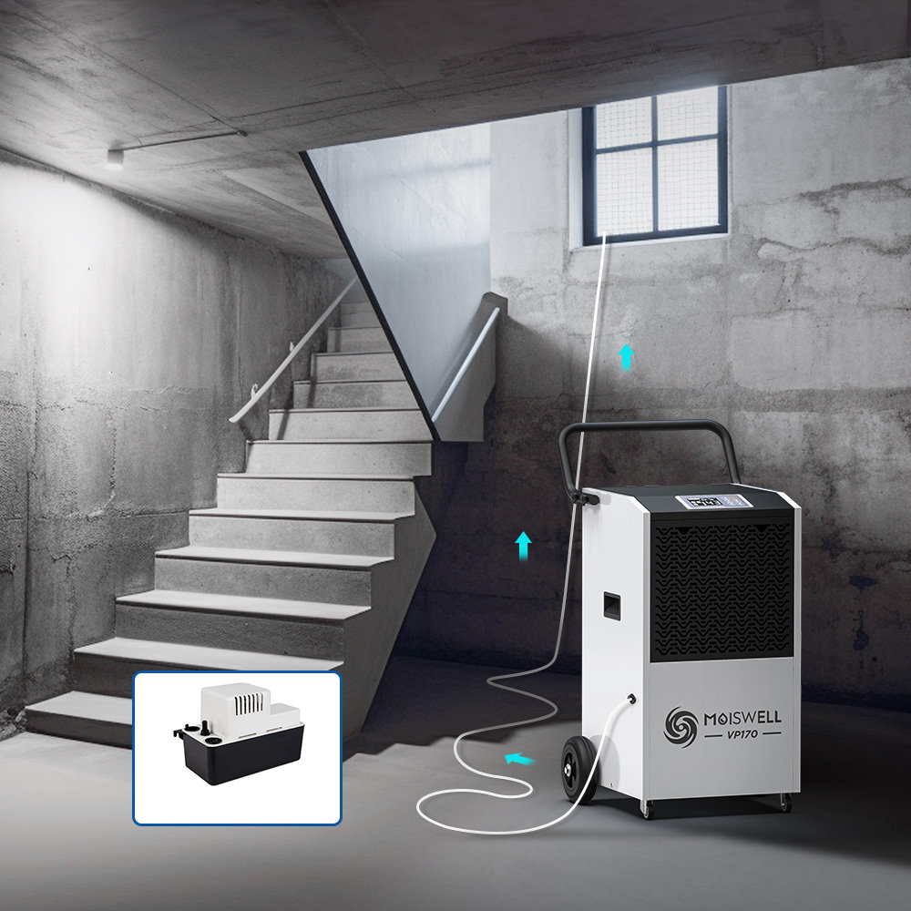 170 Pints Commercial Dehumidifier With Pump Automatic Continuous Draining for Basements & Industrial Sites up to 7,500 Sq. Ft. MOISWELL