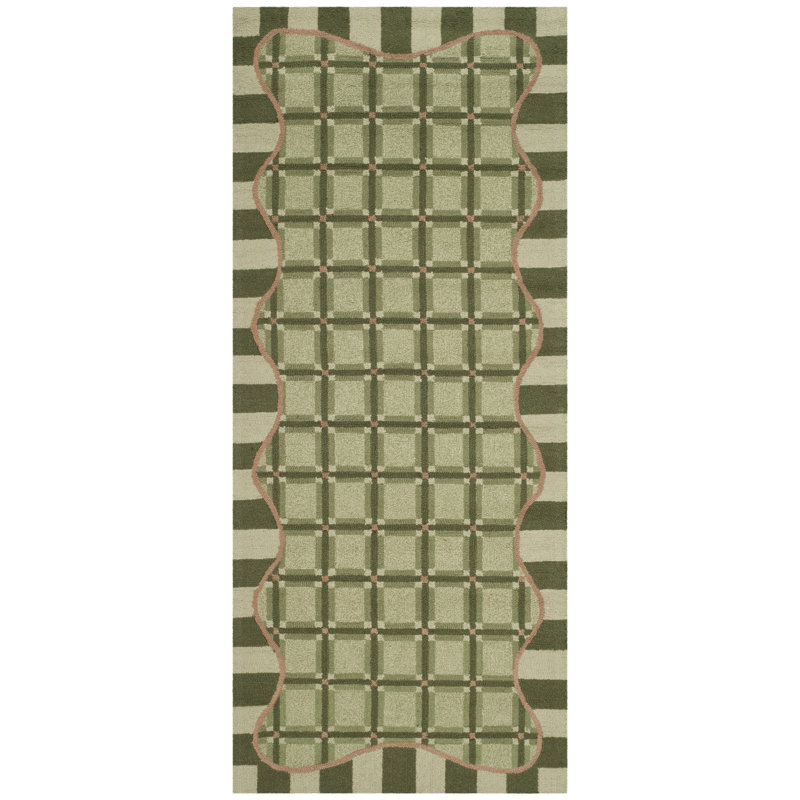 Tapis géométrique en laine crocheté à la main Kinchen, Coureur 2'6" x 6'