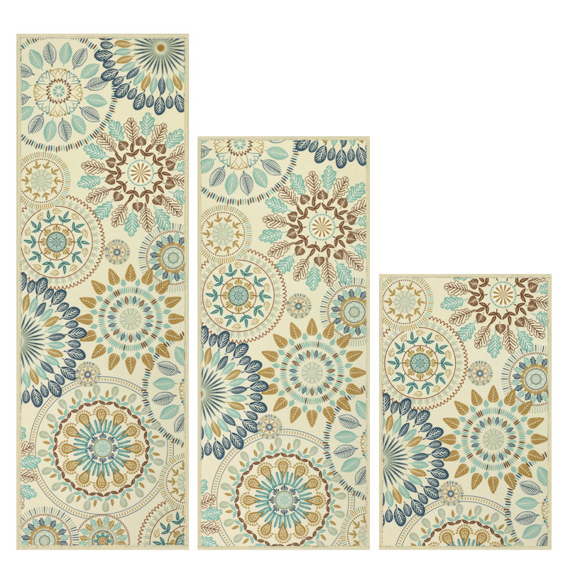 Tapis de cuisine antidérapant 3 pièces Mcnish, Jaune / Bleu