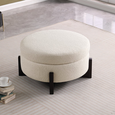 Repose-pieds rond élégant avec rangement à l'intérieur, pieds pliables en chêne