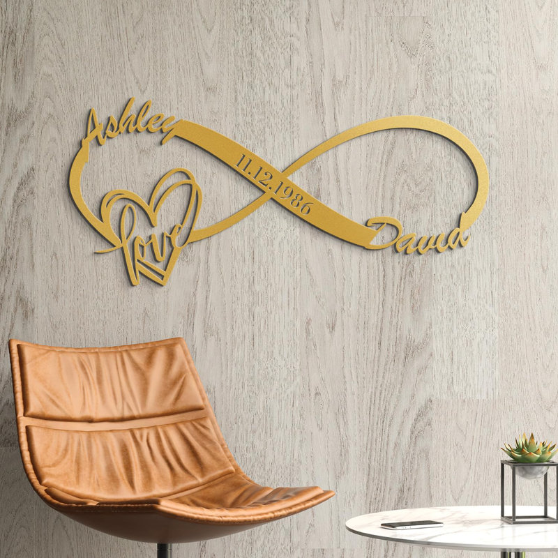 Décoration murale en métal, H 10,5 po x l 32 po x P 0,05 po, Or, Yes