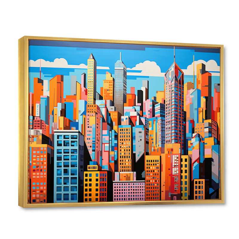 Pop Art Chicago Cityscape II - impression, Cadre flottant doré, H 12 po x l 20 po x P 1 po