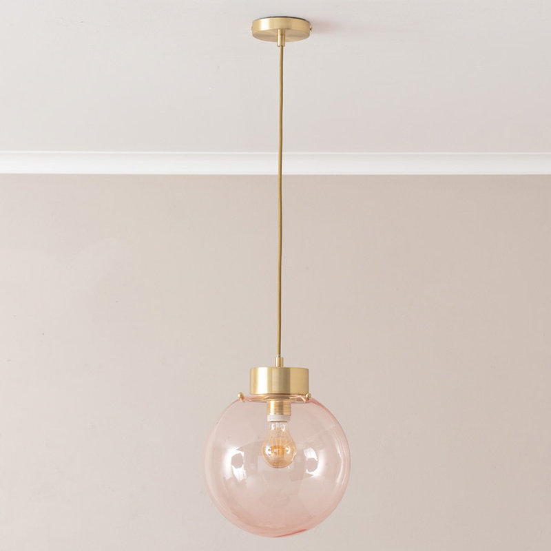 Frenchie Pink Glass Globe Capped Ceiling Pendant Light, No