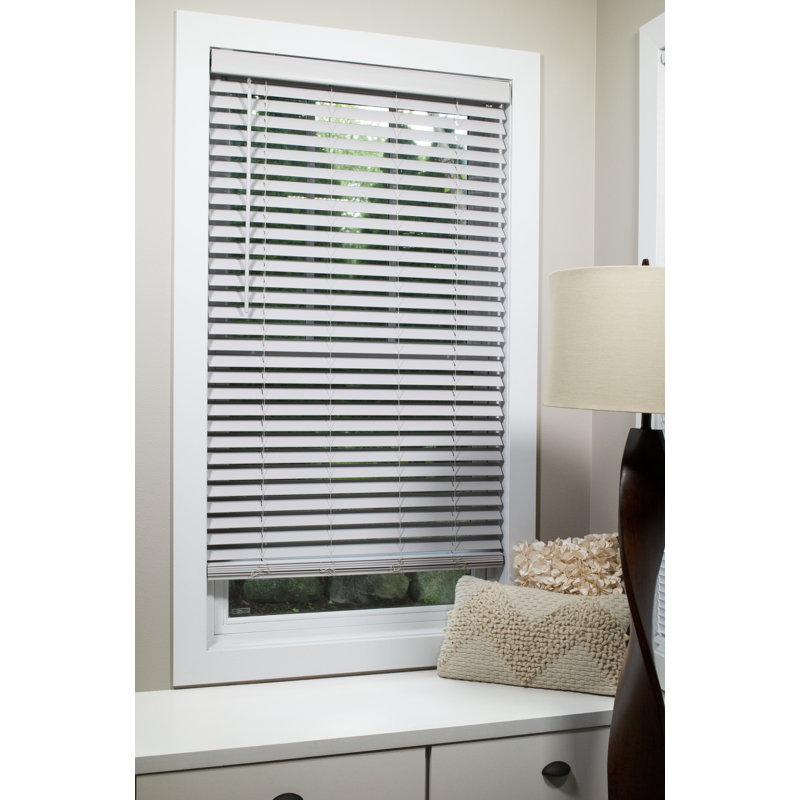 Symple Stuff Room Darkening 2" Flat Slat Faux Wood Horizontal/Venetian Blinds, 21.5"W x 64"L, Gray