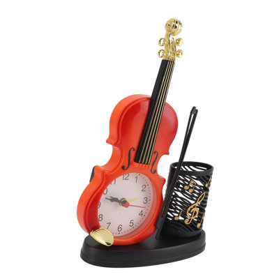 Violin Alarm Clock Retro Fashion Pencil Sharpener Function Table Shape Novelty Bedside for Music Lovers Brown