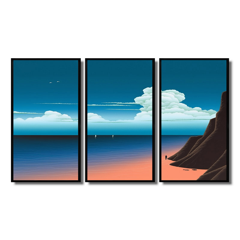 Rountree - Ensemble d'art mural plage et océan, H 28 po x l 36 po x P 1 po, Cadre flottant noir