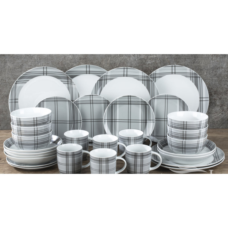 30pc Grey Tartan Dinner Set
