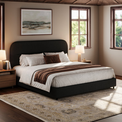 Bensu Boucle Upholstered Cloud Bed Frame with Rounded Corners Headboard, Soft Platform Bed Frame with Thickened Footboard