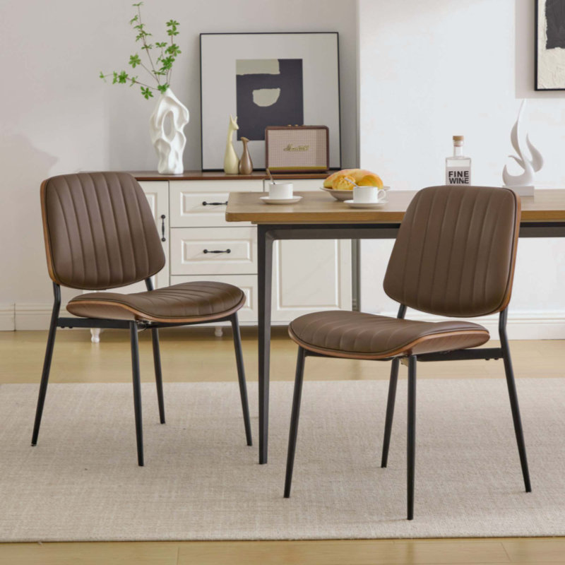 Ensemble de 2 chaises de salle à manger de style Mid-Century rétro en similicuir avec dossier rembourré en bois cintré