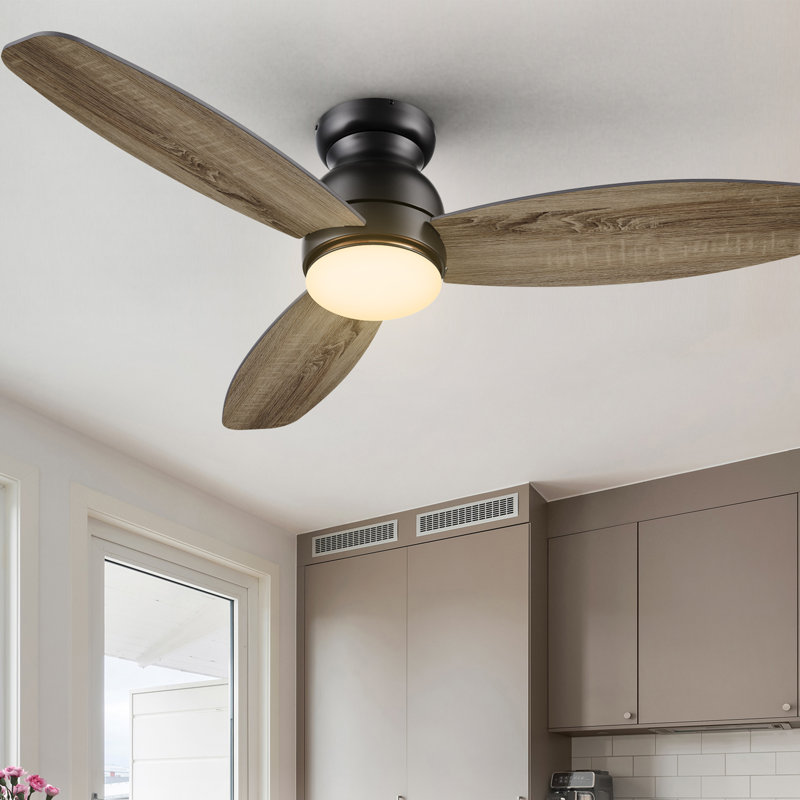 Alcides 3 - Blade Smart Flush Mount Ceiling Fans with Light,Low Profile Ceiling Fan with Remote,Whisper-Quiet DC Motor
