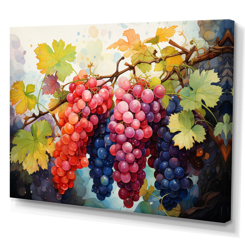 Rose, mauve, raisin, vignes, pointillisme - impression, H 30 po x l 40 po x P 1,5 po, Toile tendue