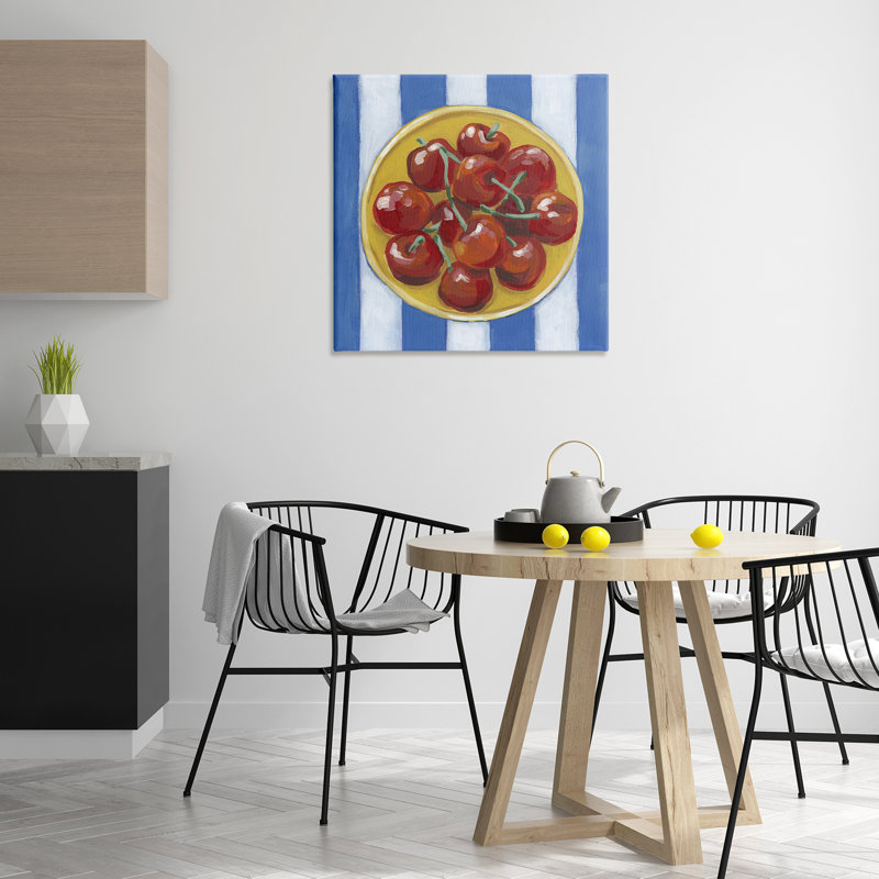 Art mural sur toile Cherry Bowl over Stripes, design par June Erica Vess, H 30 po x l 30 po