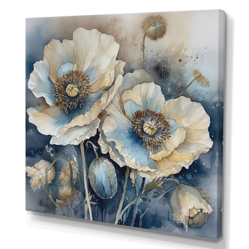 " Blue Poppy Serenity I ", 24" H x 24" W x 1" D, Wrapped Canvas
