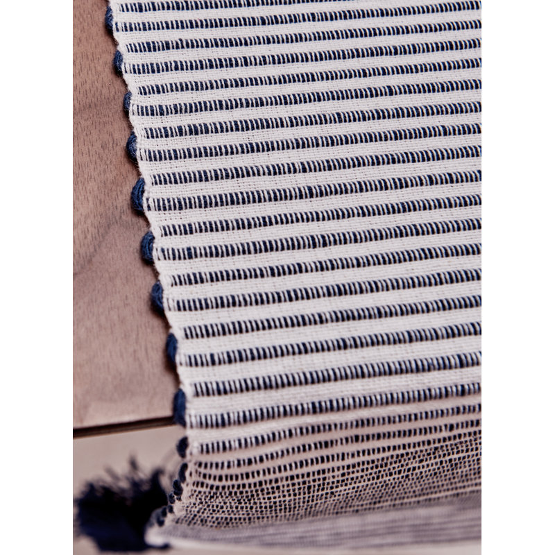 Chemin de table en coton Broder Bree, Bleu marine