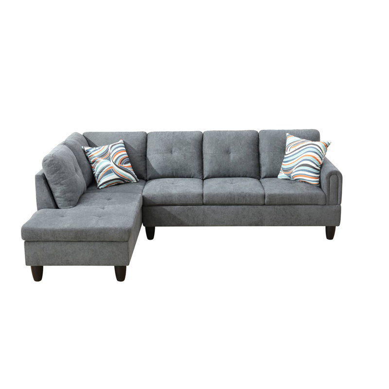 The Onyx Luxe Dark Grey L Shaped Living Room Sofa Set, Dark Gray Linen Blend