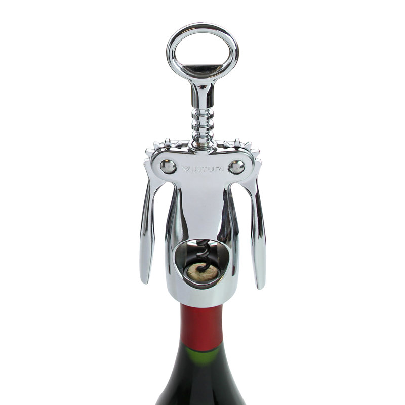 Silver Die Cast Winged Wine Opener with Built-in Bottle Opener